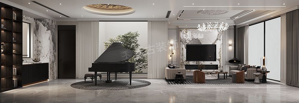 金科九曲河装修方案,联排合院别墅设计效果图,天古装饰