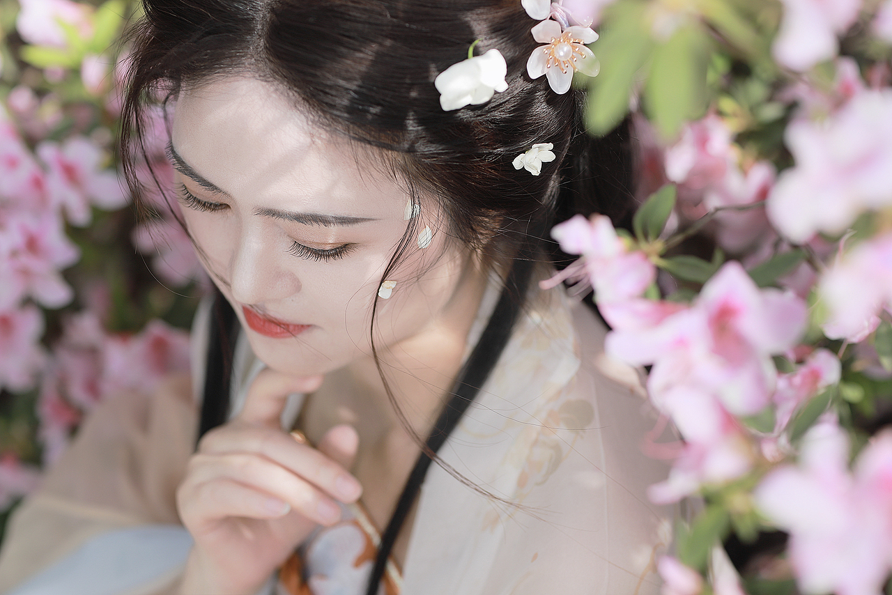 客片|杜鹃花汉服少女写真