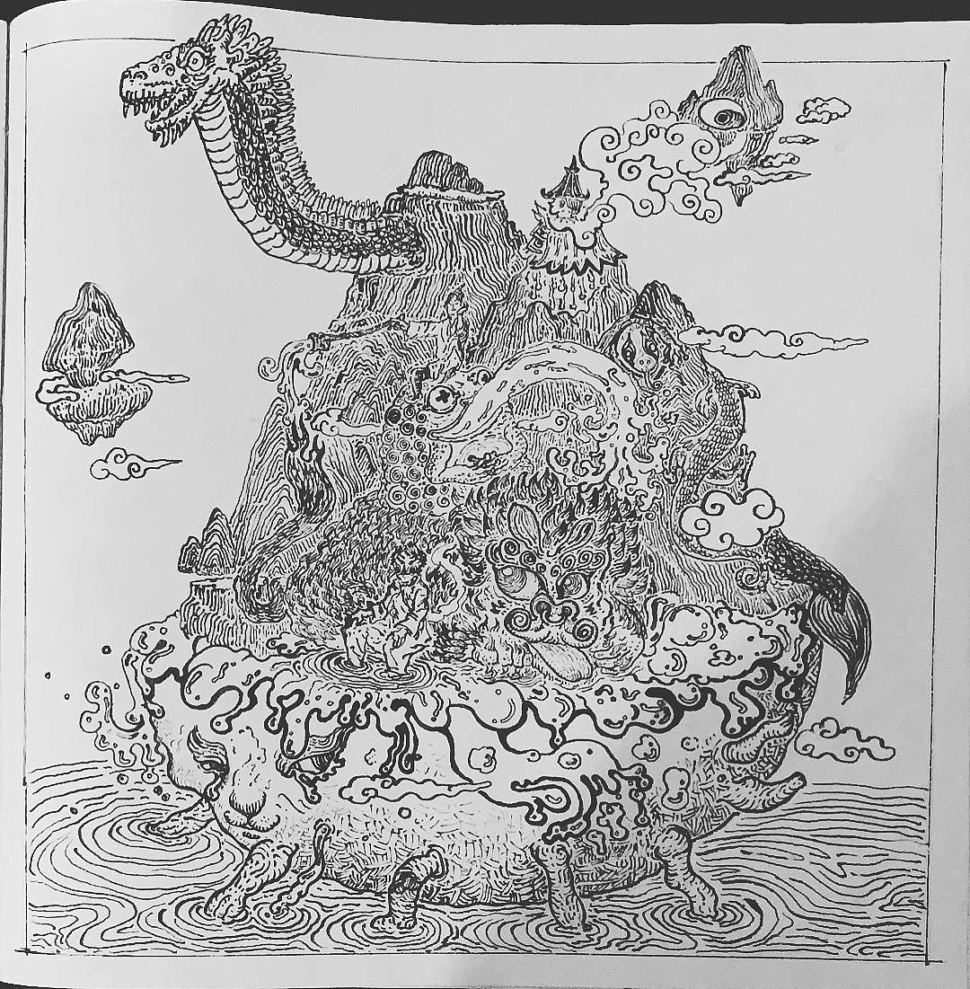 钵山图-蓬莱 (钢笔,工程绘图纸 21*21cm)