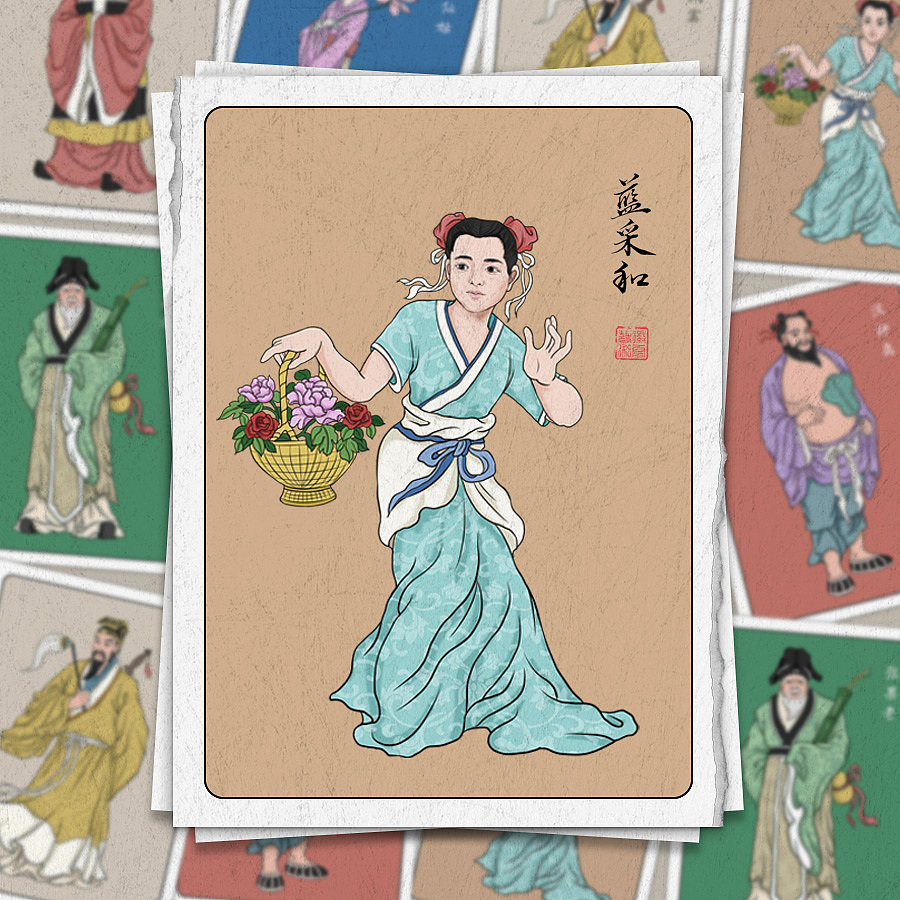 八仙系列洋画片插画设计