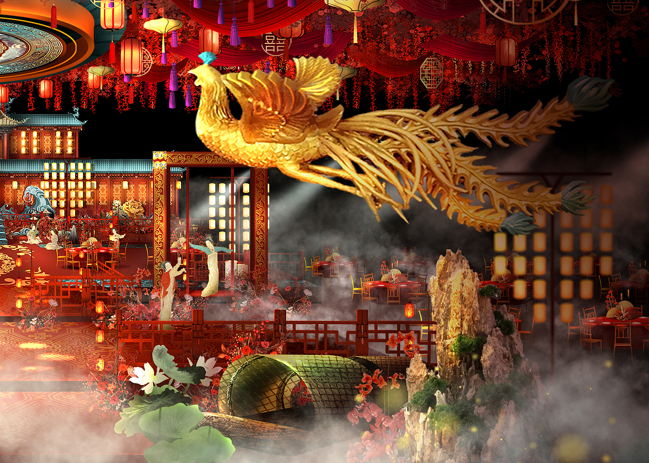 婚礼手绘设计图-大唐不夜城中式婚礼（图ZMzE1NzEwMzE2） - 舞台美术 - 站酷设计师秋子耶原创素材 - 站酷ZCOOL