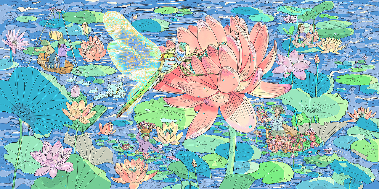 【学员作品】小蜻蜓-《江南可采莲》（图ZMzE3MzAzMjA4） - 商业插画 - 站酷设计师冯渡插画工作室原创素材 - 站酷ZCOOL