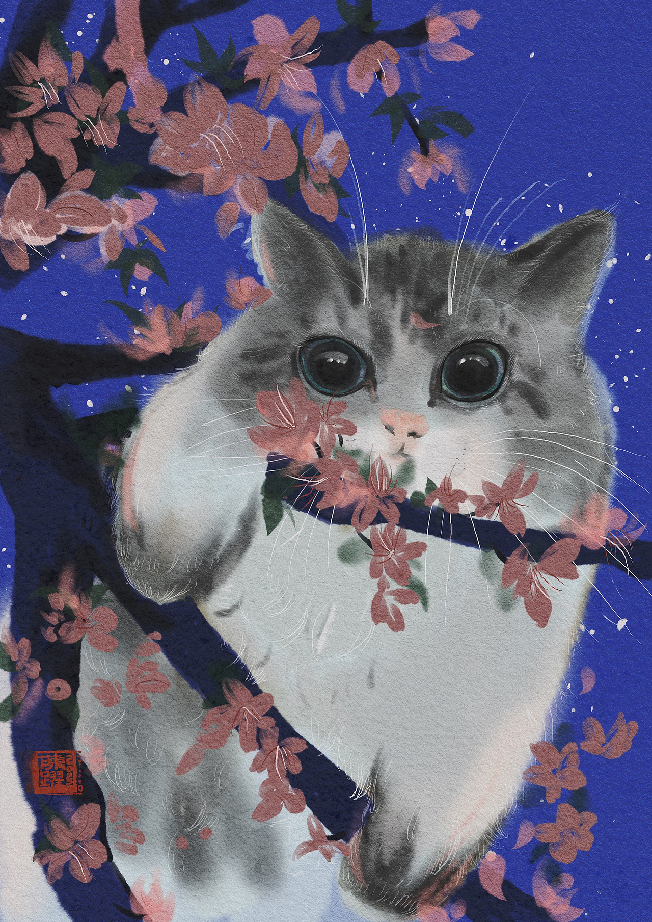 年底画的一些日常-猫猫-国风