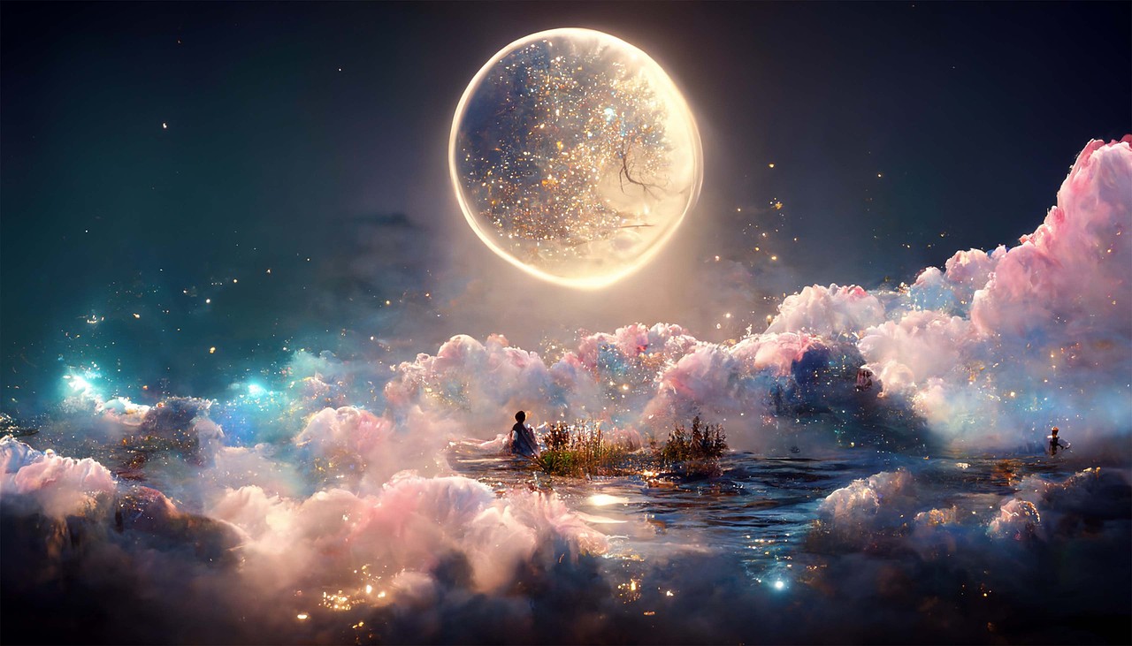 星空瀑布海水月