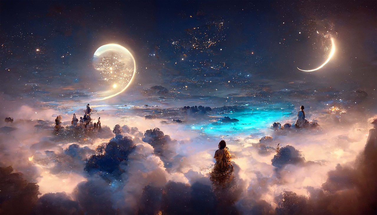 星空瀑布海水月