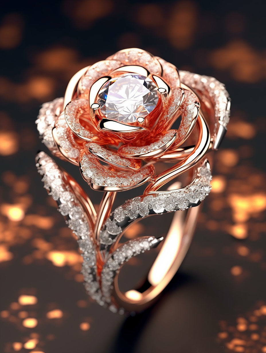 Midjourney AI 玫瑰主题戒指 珠宝系列