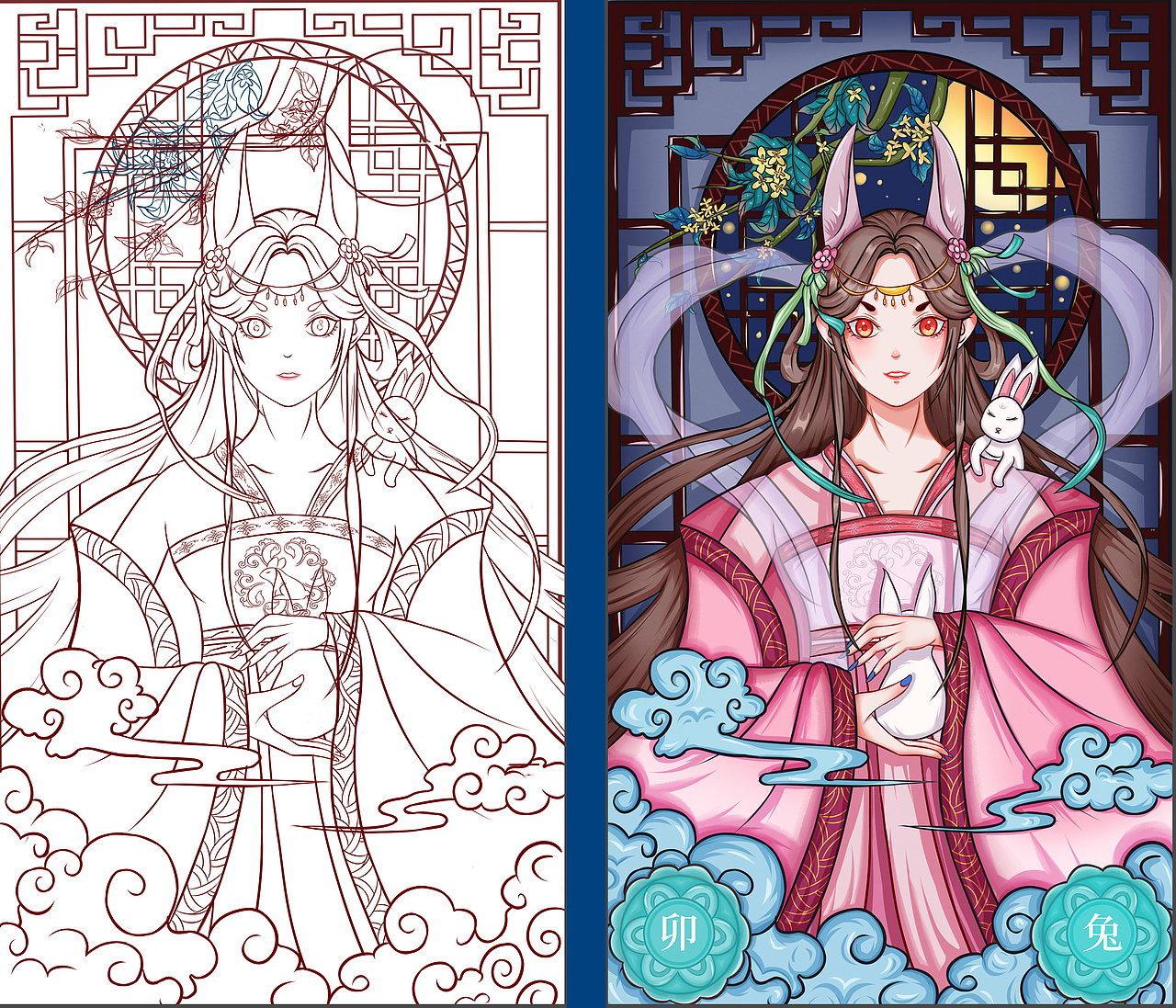 十二生肖拟人国潮系列   辰龙、卯兔