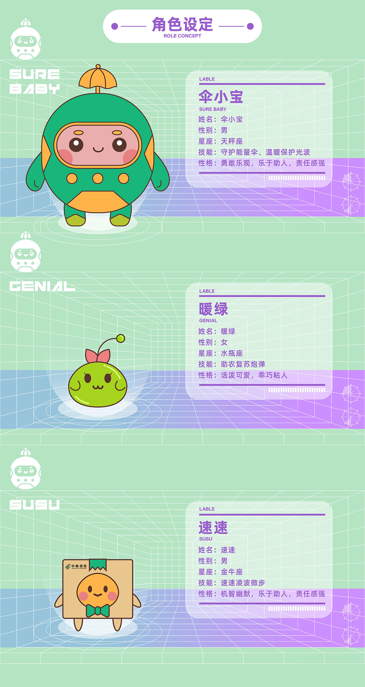 中邮保险卡通形象设计——伞小宝与小伙伴们