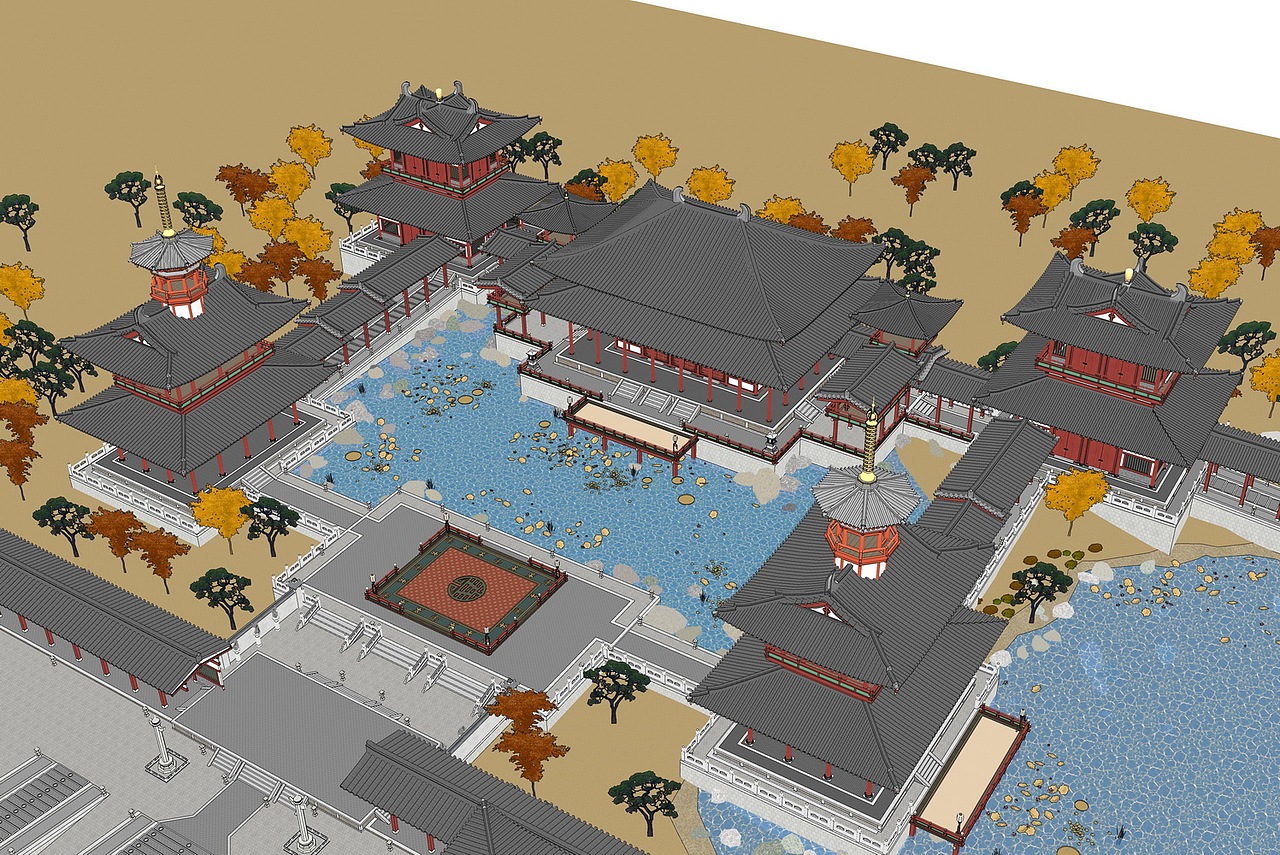 古建宫殿武侠史剧影视场景SU模型下载