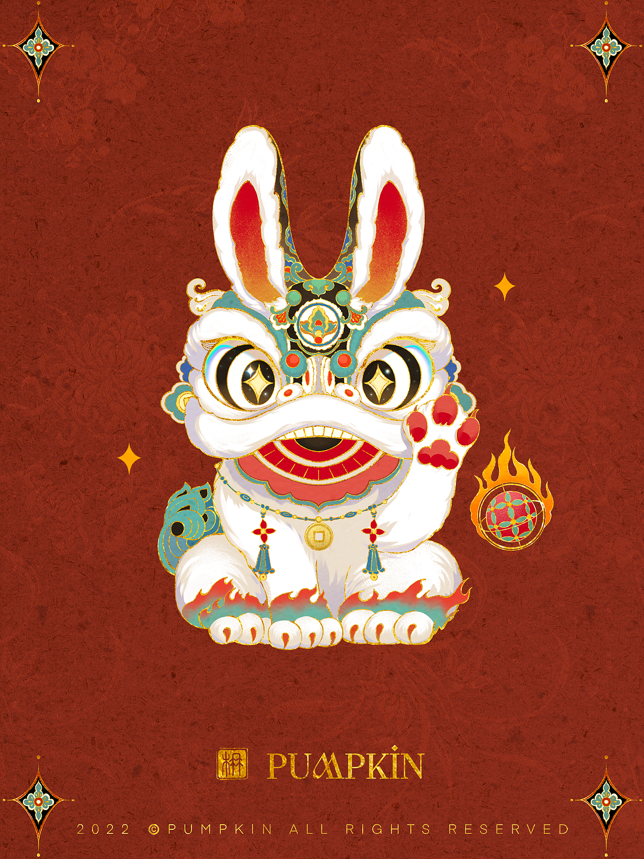 招财醒狮兔｜敦煌新年复古插画设计（图ZMzE4NTEyMzU2） - 商业插画 - 站酷设计师方楠Pumpkin原创素材 - 站酷ZCOOL