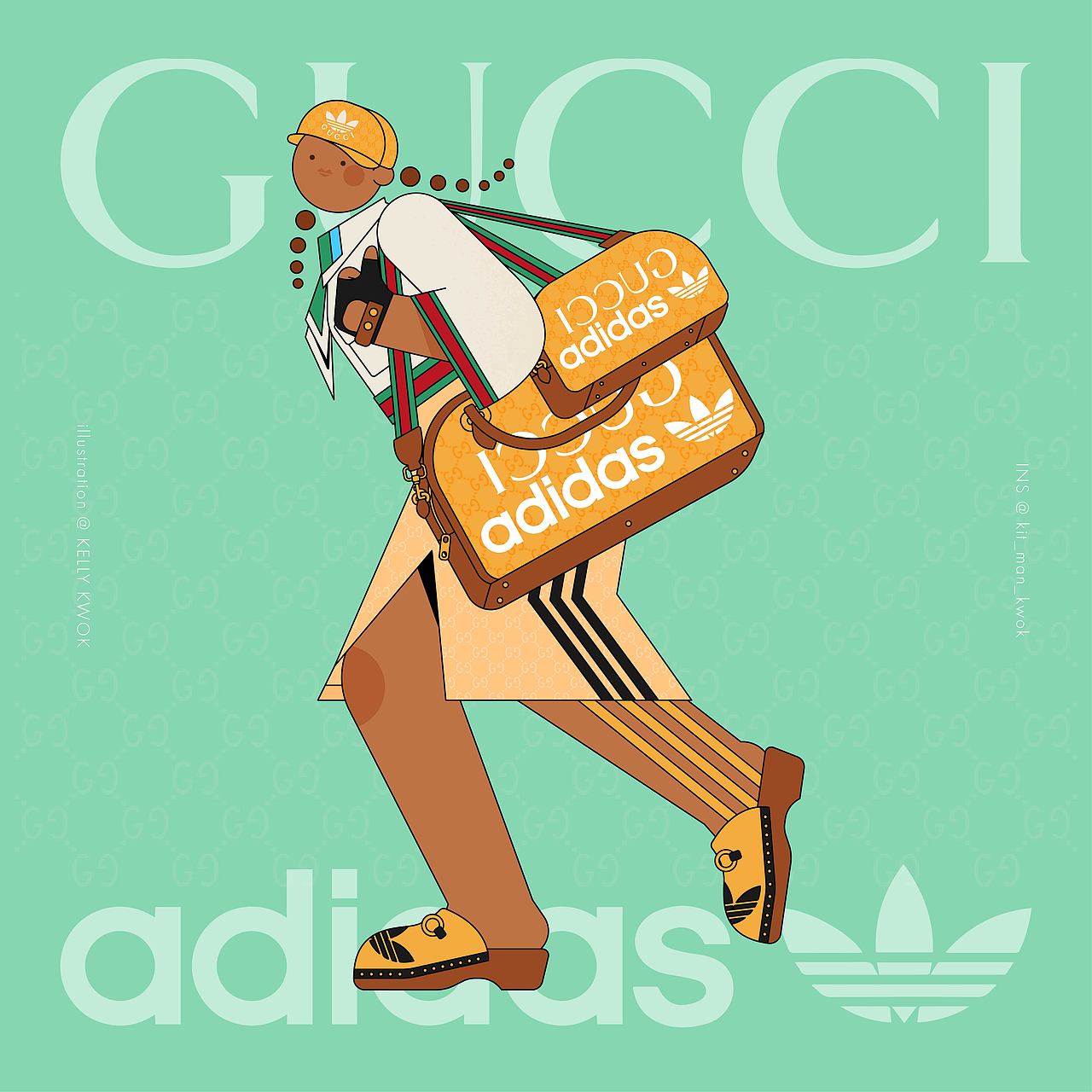 Gucci x adidas图片转插画🎨(扁平風人物)（图ZMzUxNTk0NzI4） - 新锐潮流插画 - 站酷设计师凱麗郭原创素材 - 站酷ZCOOL