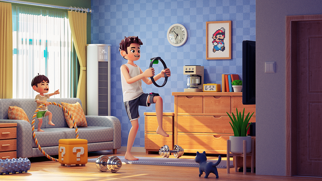 直道有了孩子，游戏的时间越来越少，健身也没有了渴望。此时，健身环大冒险出现了。