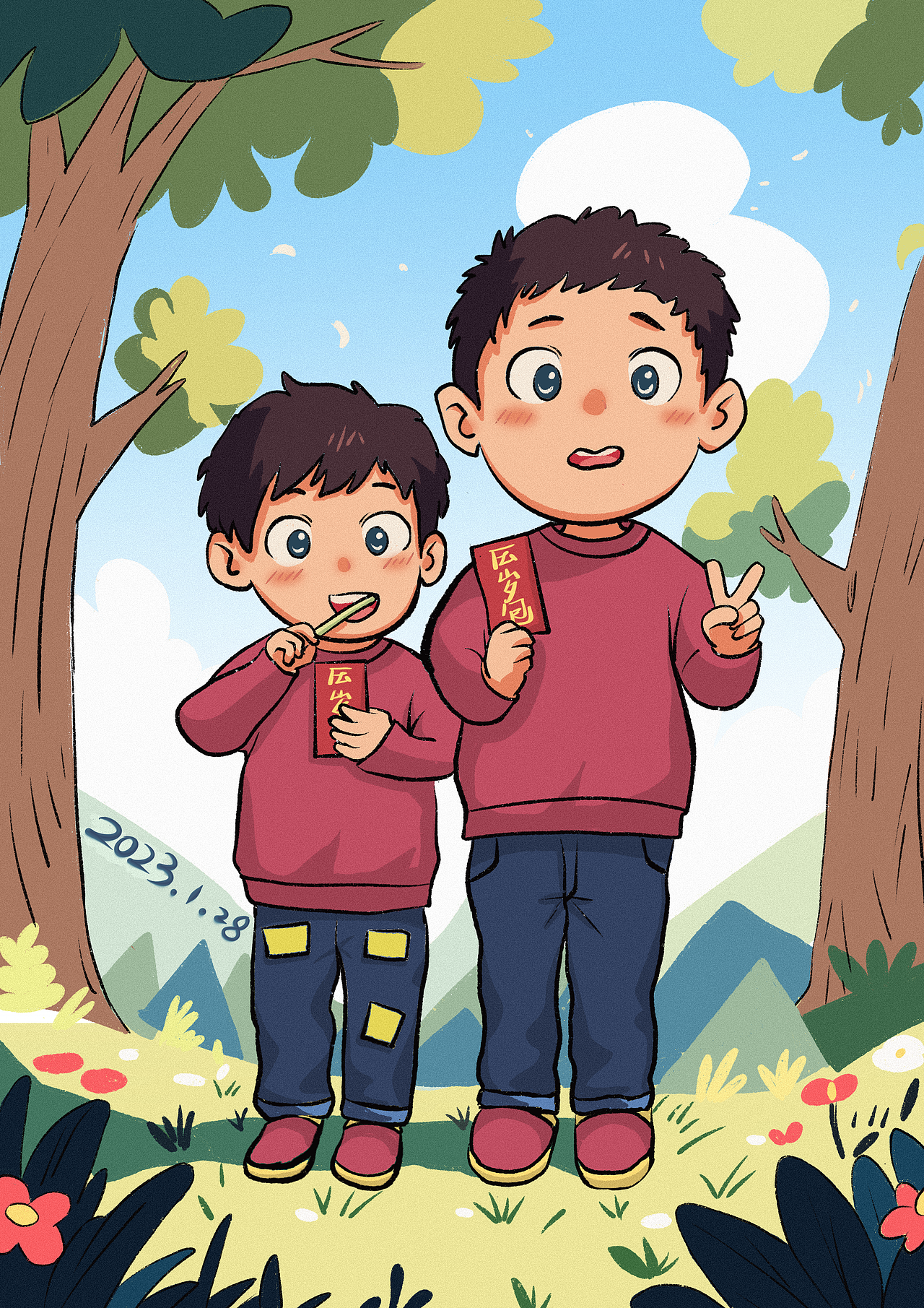 我把你畫成畫——兄弟2023（圖ZMzY4OTU2NDYw） - 兒童插畫 - 站酷設(shè)計師家有二熊原創(chuàng)素材 - 站酷ZCOOL