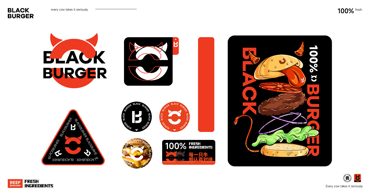 【布克黑牛堡】牛肉汉堡餐饮品牌设计（图ZMzI4NDc4MDA4） - 品牌 - 站酷设计师焰火云品牌营销原创素材 - 站酷ZCOOL