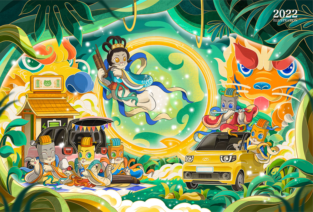 《奇喵时空旅行》，一场Q环的穿越，让猫咪驾驶着奇瑞新能源汽车，偶遇了森林中的神龙和老虎，发现了强大的绿色环保能量。