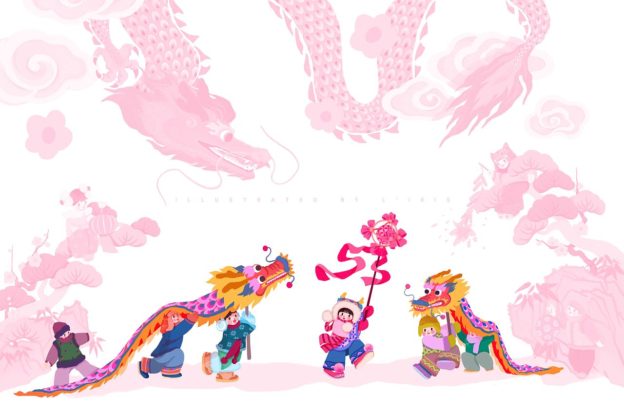 新春国风插画 |《欢喜龙腾过大年》（图ZMzYwMDY3NDky） - 商业插画 - 站酷设计师石榴LIRIS原创素材 - 站酷ZCOOL