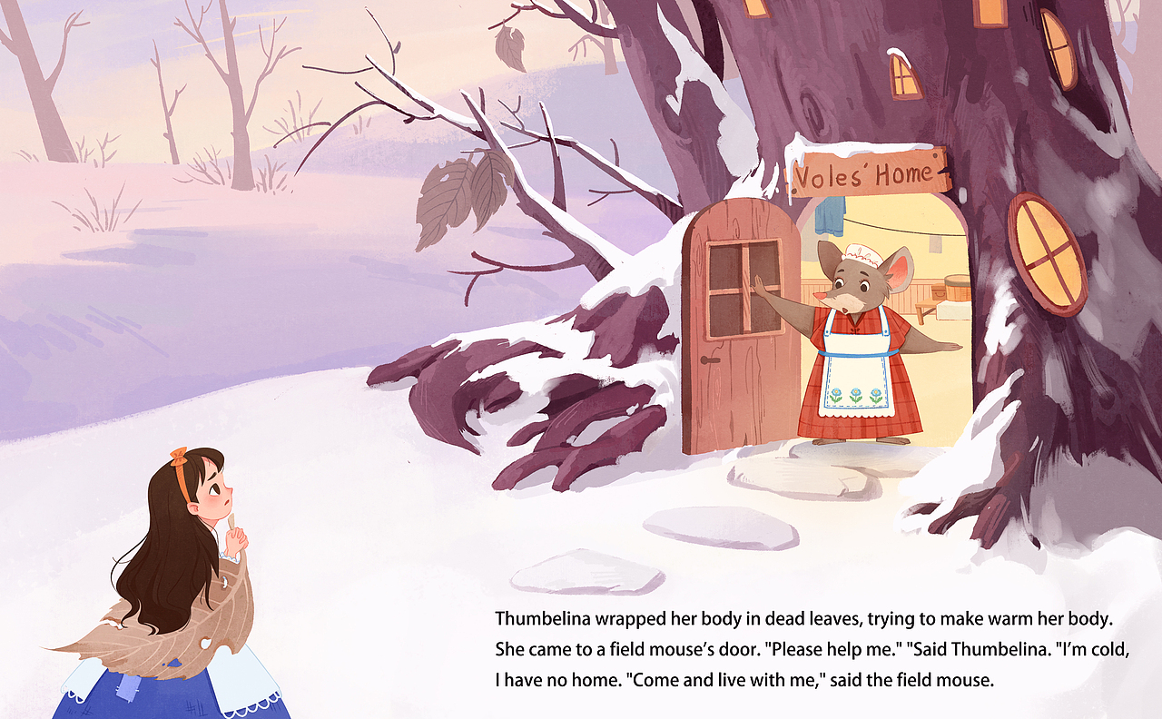 《拇指姑娘》绘本插画练习（图ZMzYyMjM4Njcy） - 绘本 - 站酷设计师一笔草草原创素材 - 站酷ZCOOL