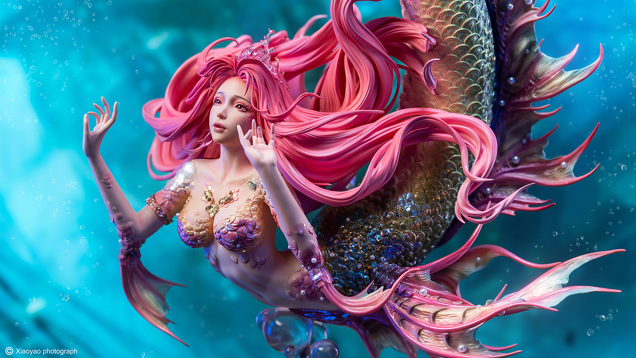 pj x 糖王周毅 艺术家系列雕像"don't cry"-美人鱼_一个半-站酷