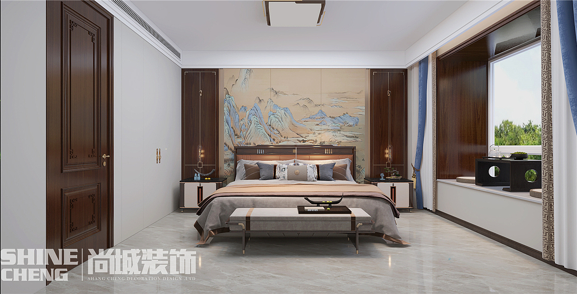 泰安颐和院子166平顶加阁中式风格装修设计效果图案例