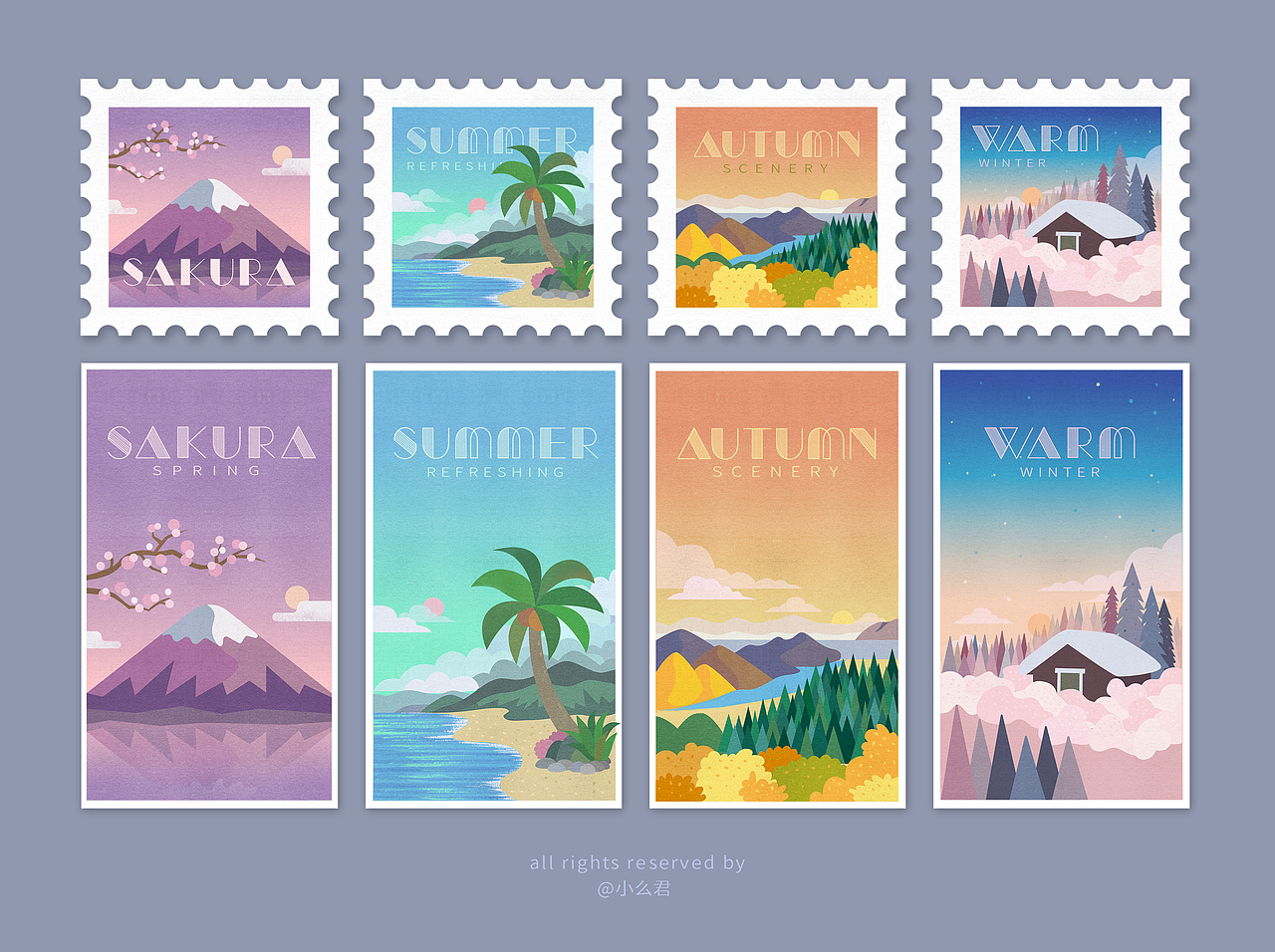 扁平风 — 春夏秋冬（图ZMzY0MTk2MTE2） - 商业插画 - 站酷设计师小么君原创素材 - 站酷ZCOOL