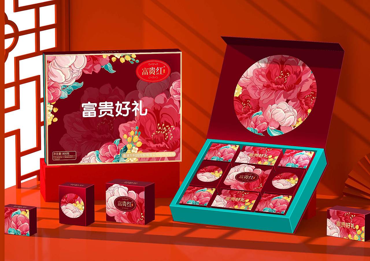 巨灵设计 x 富贵红 | 国风插画中秋月饼礼盒