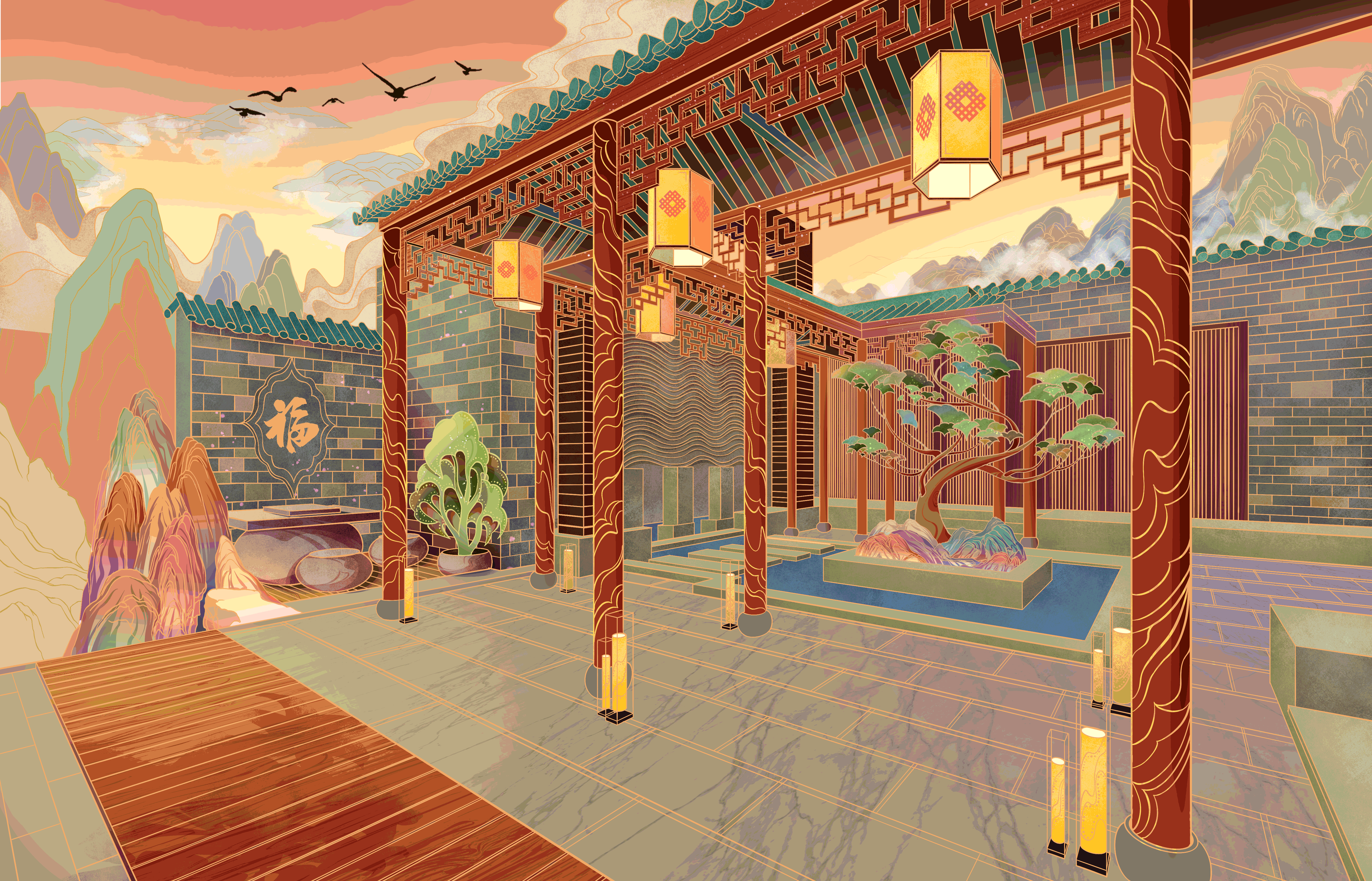 茶艺——《掬水云在手,弄饮清满心 》|国朝包装插画