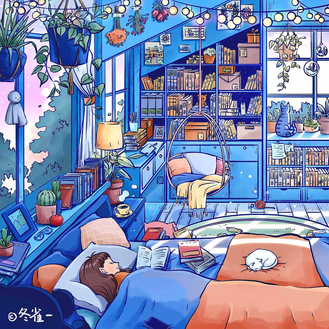 在傍晚睡个懒觉吧（图ZMzUyNzI4MDA0） - 商业插画 - 站酷设计师冬雀_原创素材 - 站酷ZCOOL