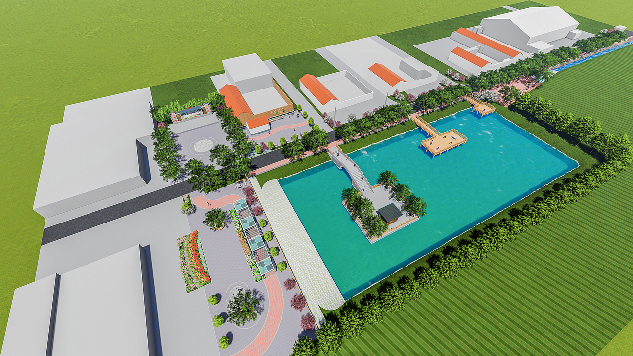 村内生态塘景观及周边