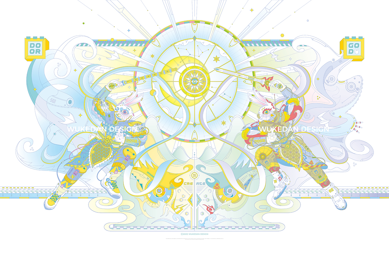 五克氮²×2023癸卯兔年门神 新年插画（图ZMzA0ODgyMzky） - 商业插画 - 站酷设计师五克氮创意设计原创素材 - 站酷ZCOOL