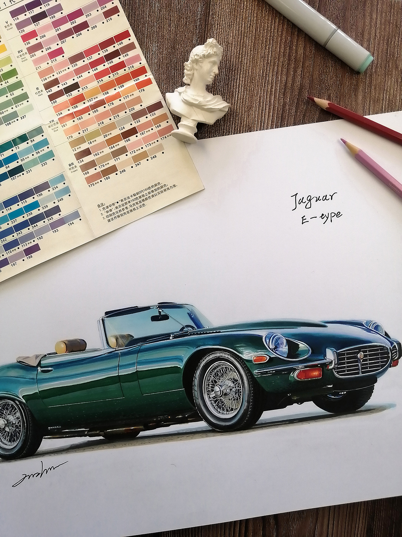 马克笔汽车手绘 捷豹 E-type（图ZMzMwOTEwMjI0） - 艺术插画 - 站酷设计师xyikai吉原创素材 - 站酷ZCOOL
