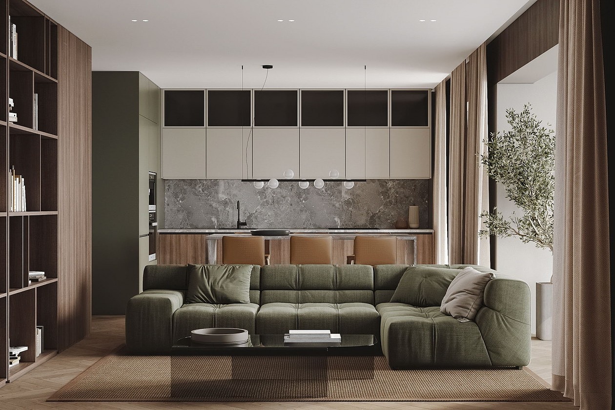 胡桃木+绿色 用理性构建别样美学（图ZMzI1MjgwODYw） - 家装设计 - 站酷设计师室内设计盈盈原创素材 - 站酷ZCOOL