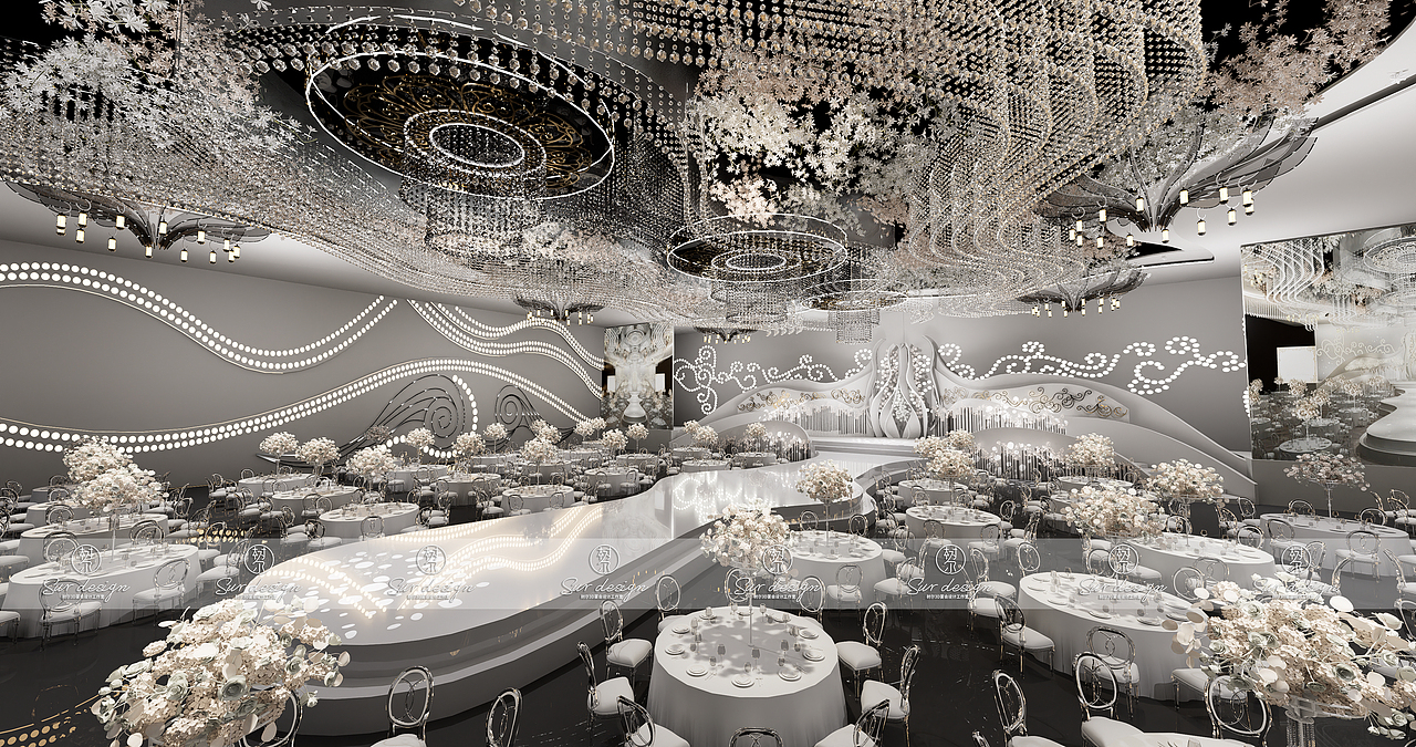 SurDesign香槟色婚礼宴会3D效果图