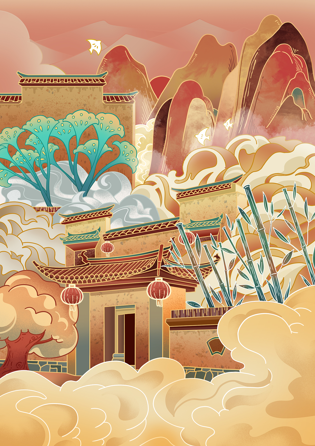 徽派建筑系列插画（图ZMzA4MjA1MDIw） - 创作习作 - 站酷设计师李慢慢_原创素材 - 站酷ZCOOL