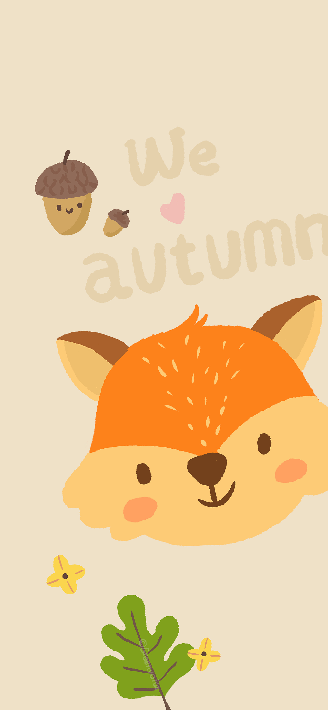 小动物秋天主题-手机壁纸-简笔画可爱兔兔狐狸小熊浣熊