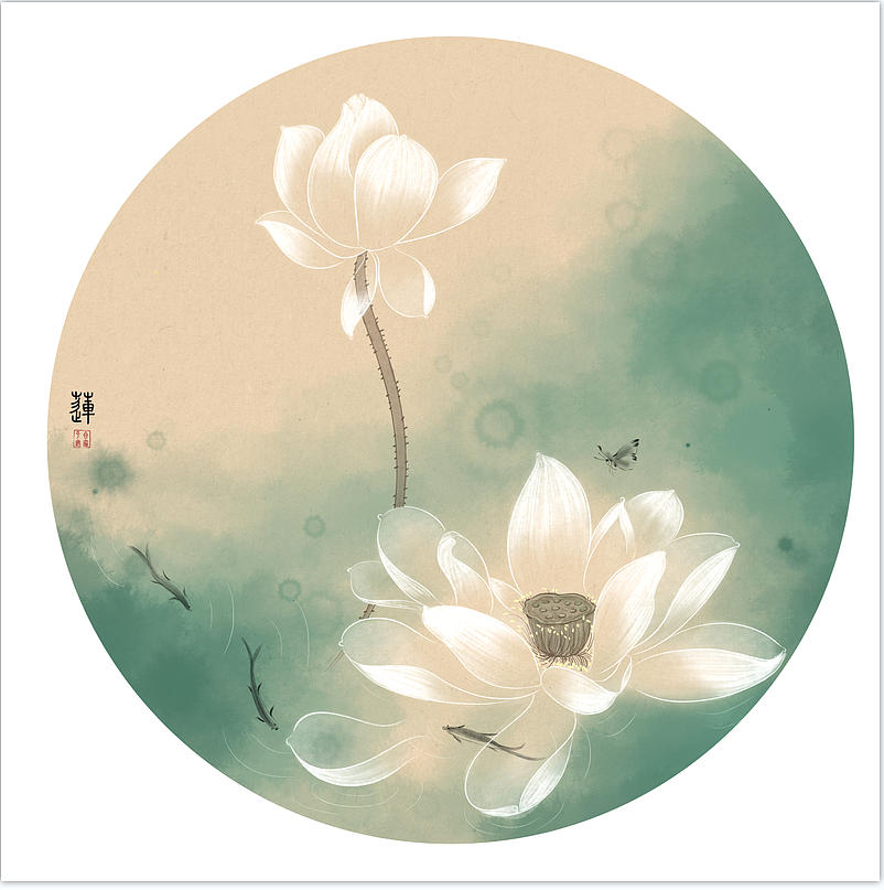 新中式禅意荷花插画（图ZMzE4NDM4ODg4） - 商业插画 - 站酷设计师荼臾原创素材 - 站酷ZCOOL