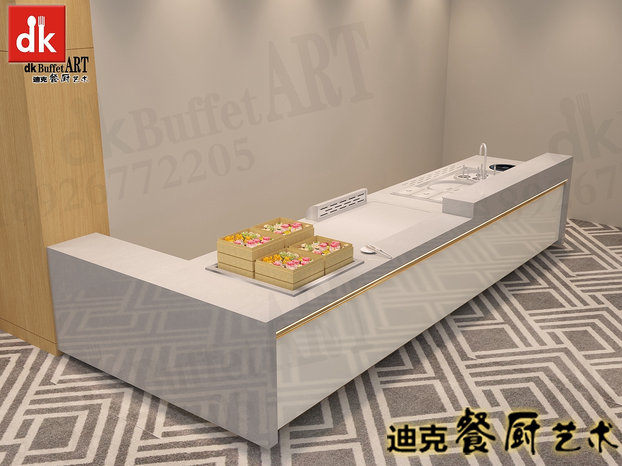 酒店自助餐台设计 dk岩板大理石布菲台自助餐设备