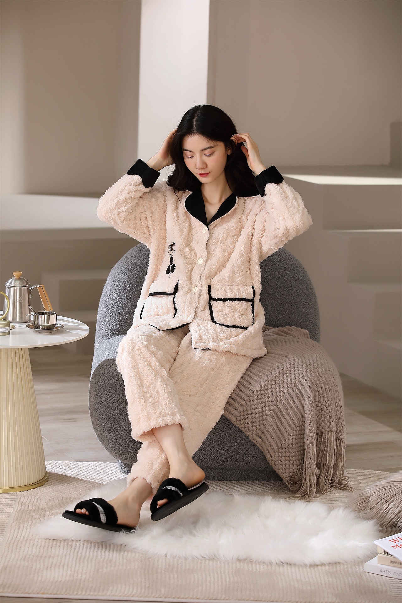 网批棉秋冬天全棉厚款大码外穿学生家居服套装/联盒