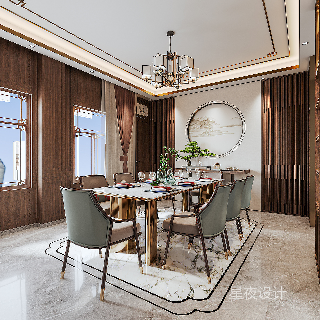 星夜設(shè)計--新中式別墅（圖ZMzM5MzE1NDYw） - 家裝設(shè)計 - 站酷設(shè)計師許欣然xr原創(chuàng)素材 - 站酷ZCOOL