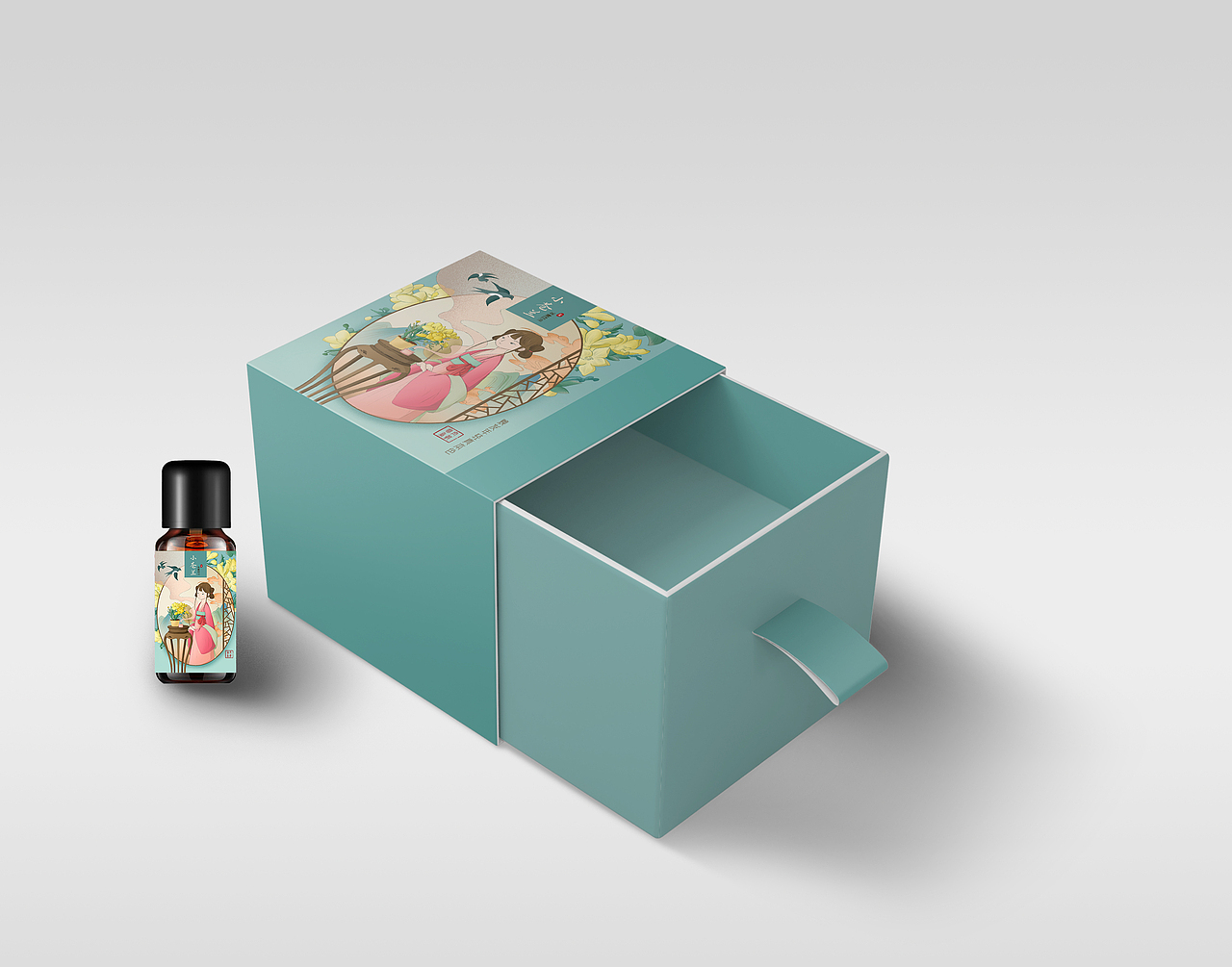 新中式风格——原创香精油包装插画