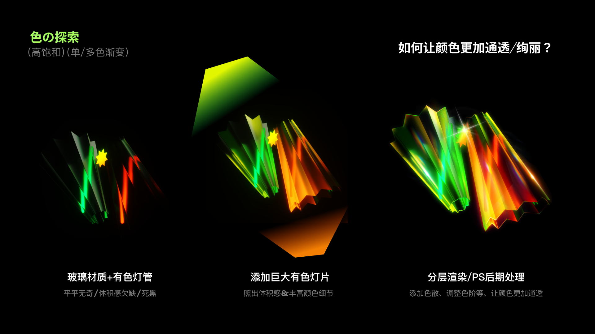 研究完了图形构成,接下来主要解决的问题就是如何让这种玻璃/或者高反射金属的材质在黑暗环境下更加通透。