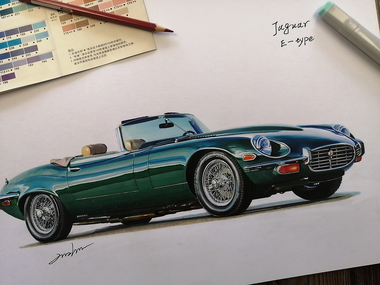 马克笔汽车手绘 捷豹 E-type（图ZMzMwOTEwMjIw） - 艺术插画 - 站酷设计师xyikai吉原创素材 - 站酷ZCOOL