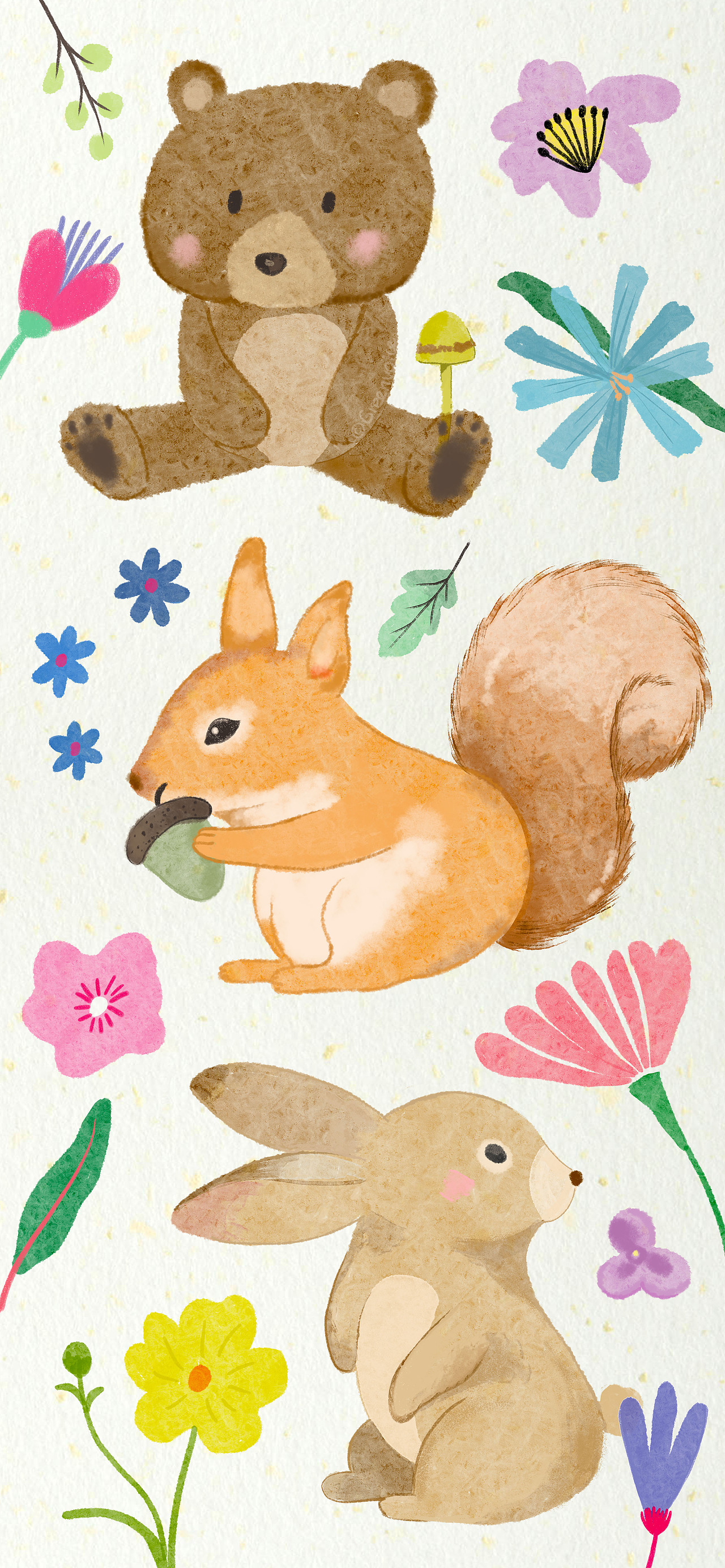 森林可爱小分队-手机壁纸-动物插画