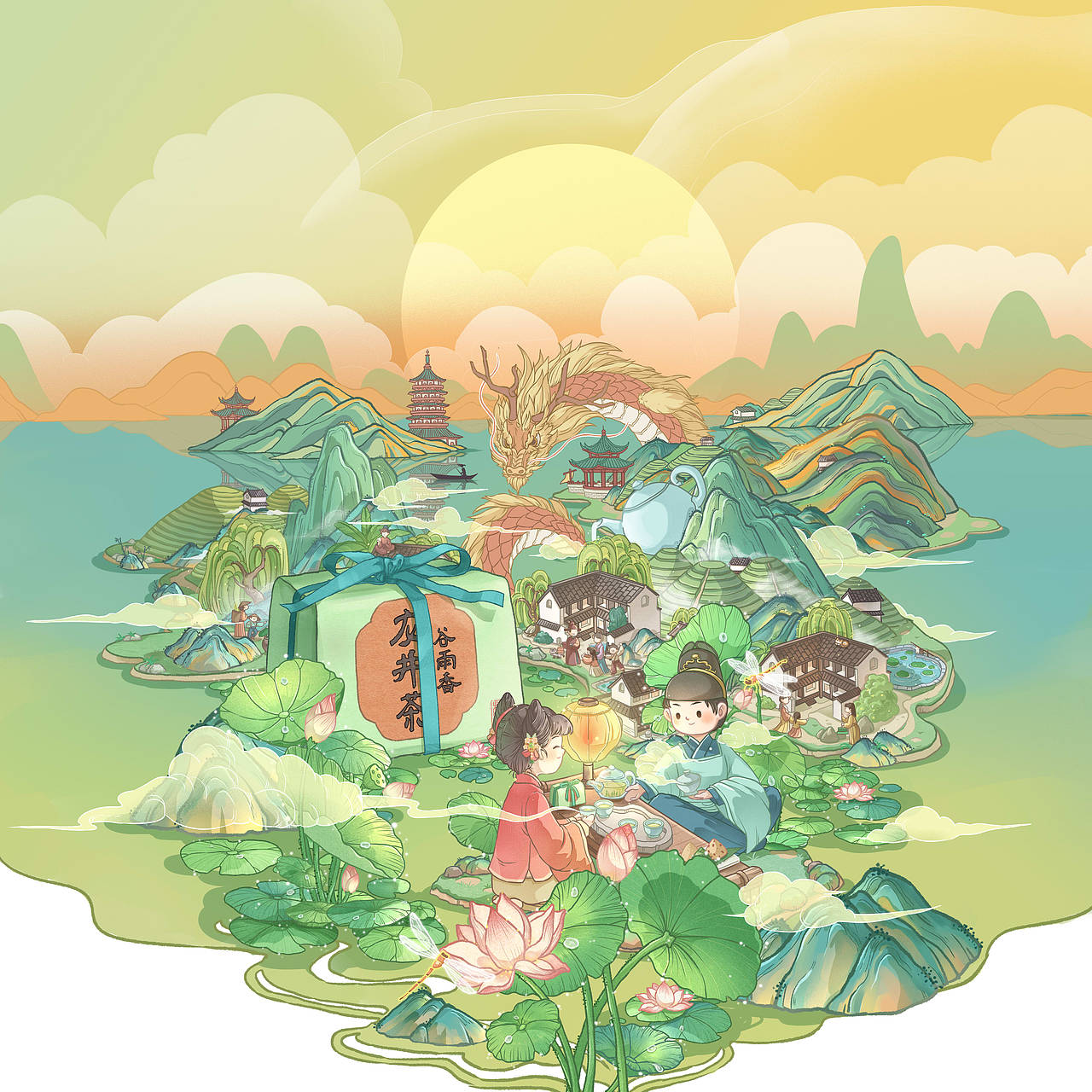 端午&618年中大促 卢正浩x青白东方茶铺视觉插画展示（图ZMzA4MDYzNDc2） - 商业插画 - 站酷设计师插画师Tomoyo原创素材 - 站酷ZCOOL