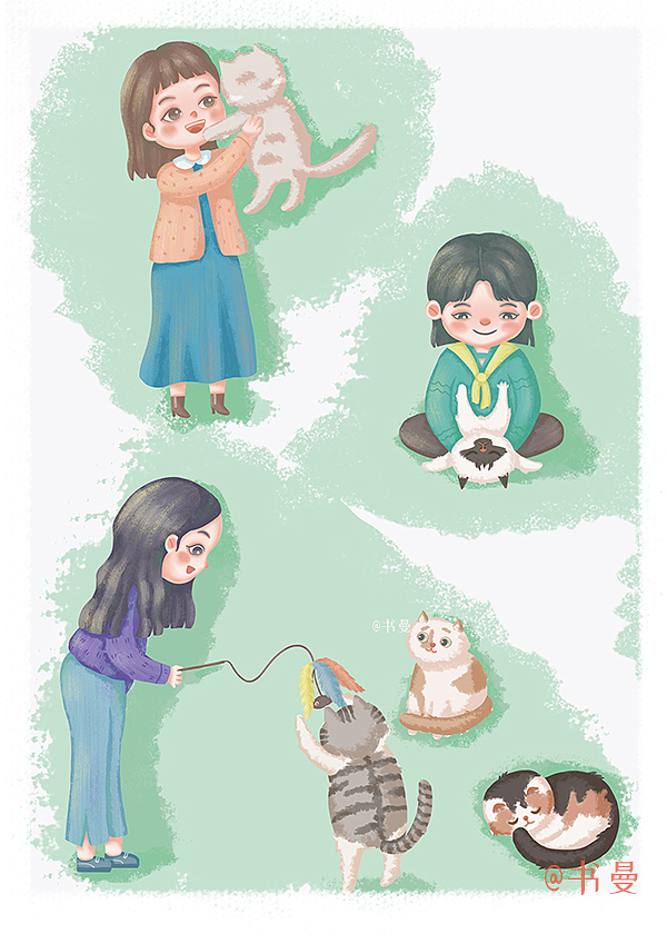 橘猫妹妹和黑猫弟弟（图ZMzA1NTE0MTU2） - 儿童插画 - 站酷设计师书曼原创素材 - 站酷ZCOOL