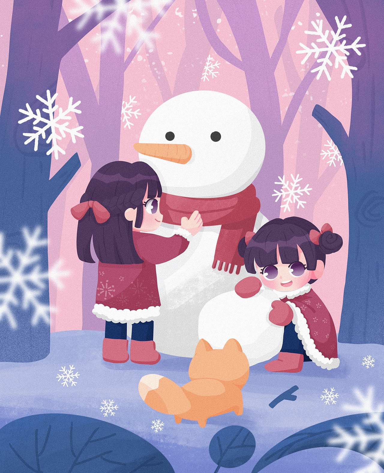 【复古儿童插画】一起去堆雪人吧（图ZMzIxOTY1NTY4） - 商业插画 - 站酷设计师魔女阿秋原创素材 - 站酷ZCOOL