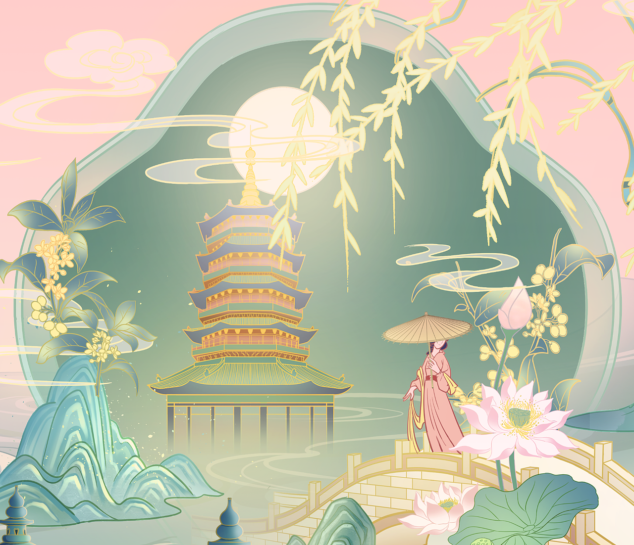 国潮城市插画之浙江杭州