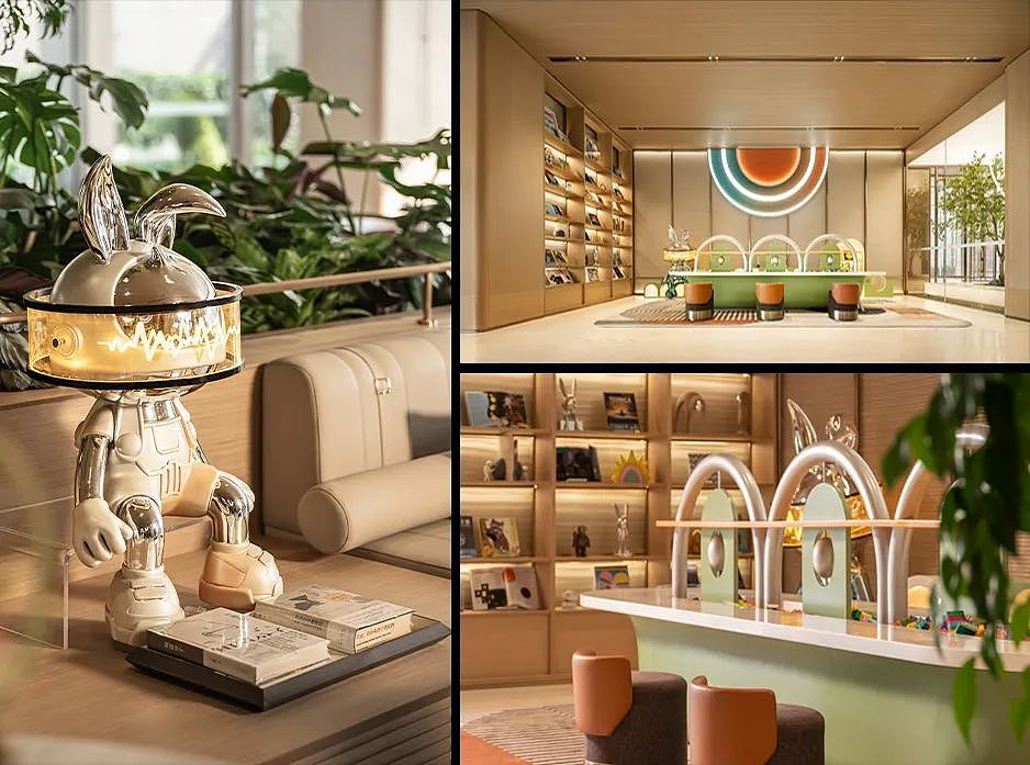 儿童区的设计如同造梦, 素雅的原木空间中满是七彩点缀,打造成反差感的奇妙幻境, 使孩童们的想象驻足于彩色的快乐星球之中。