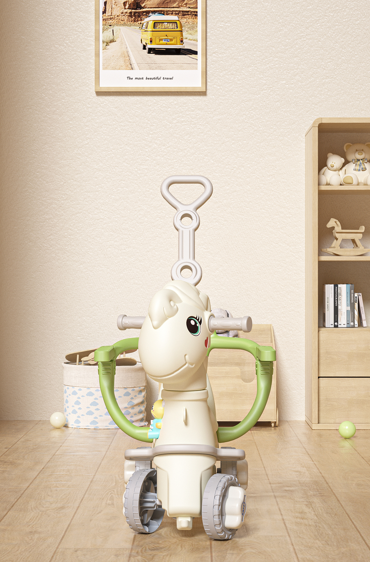 儿童摇马产品展示渲染