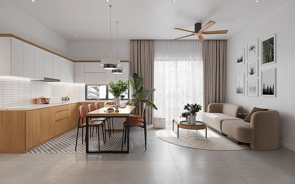 原木色与植物营造宁静的生活空间