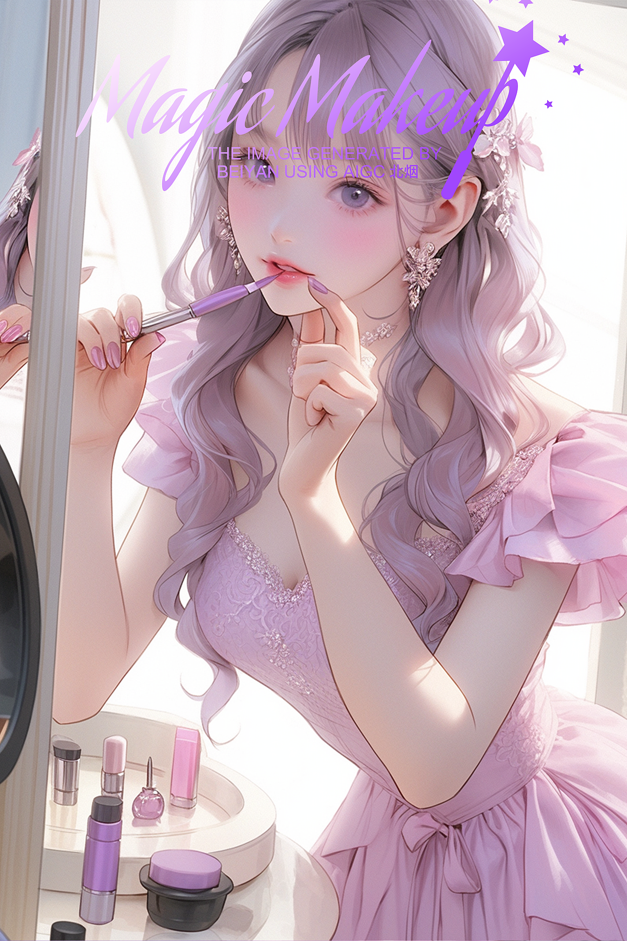 AIGC创意时尚潮流美妆女生插画——《幻妆》